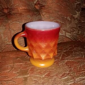 Vintage MCM Mid Century Fire King Orange Red Diamond Coffee Cup Glass